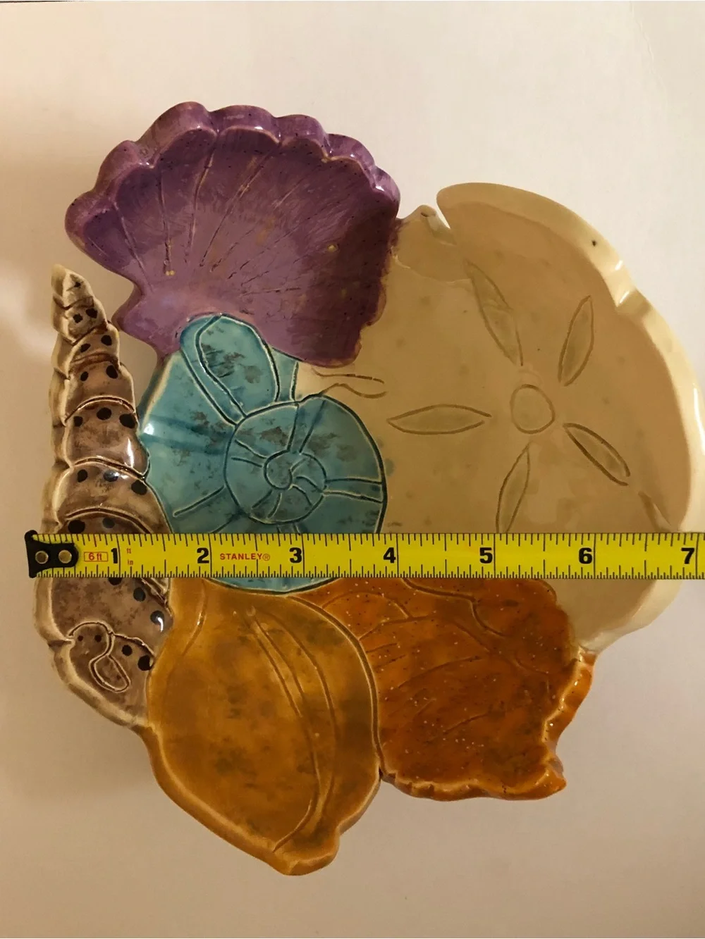 Handmade Ceramic Seashell Accent Dish - Multicolor. Signed